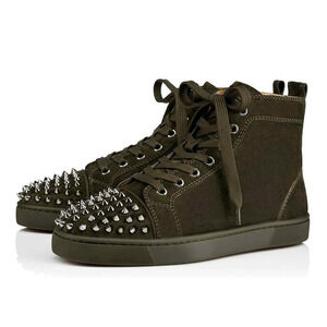 Christian Louboutin Men Lou Spikes Flat Tyrol Green Suede High Top Sneaker 43 10